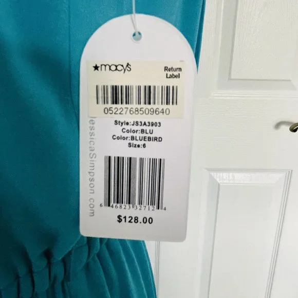 New Jessica Simpson Bluebird Blue Chiffon Pleated Dress Size 6 - Picture 6 of 8